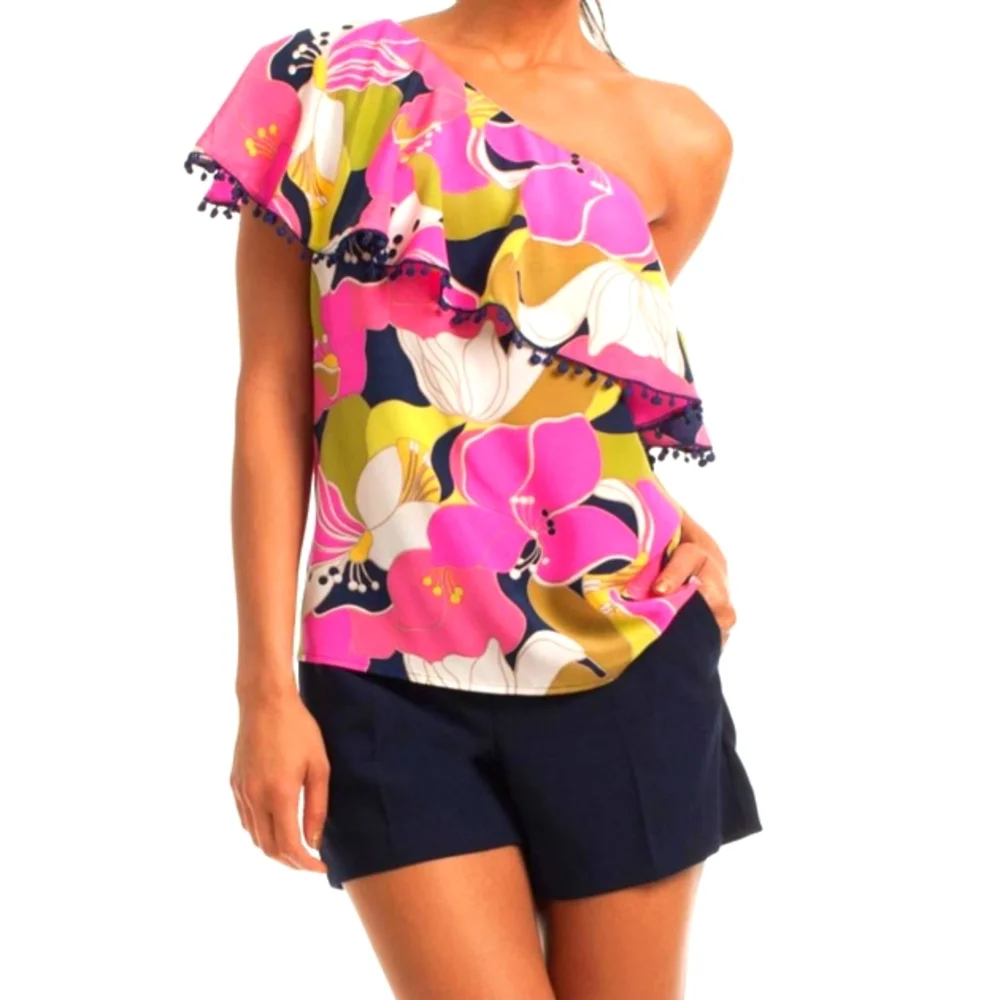 Trina Turk Kahe Silk One Shoulder Top Sz Small